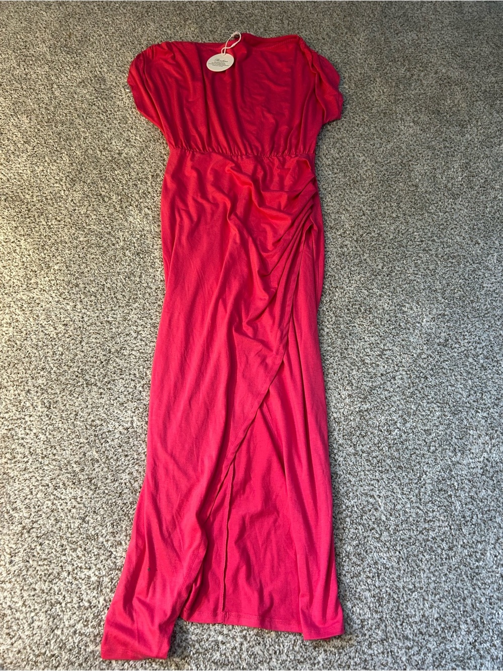 Prinbara Women’s Pink Long Sleeve Maxi Dress with Side Draping